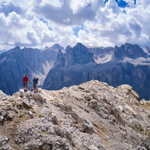 Sas Ciampac summit with views of the Sella Massif